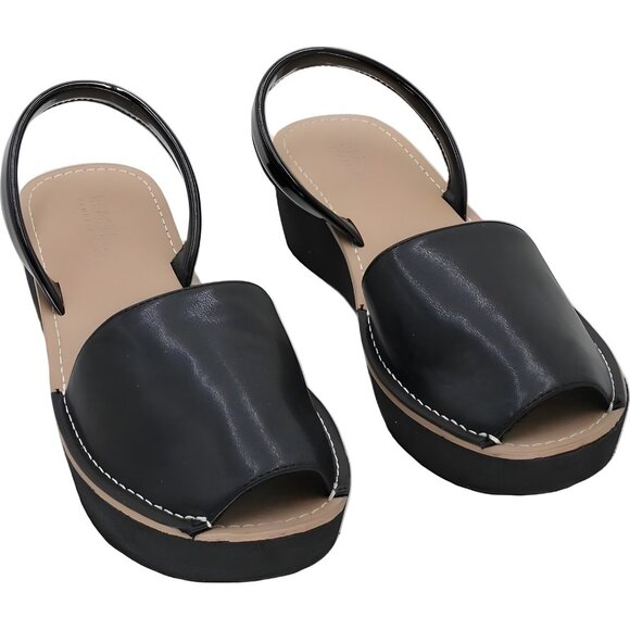 Kenneth Cole Reaction Fine Glass Black Wedge Sandals Women US 8M EU 39 - Picture 1 of 6